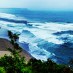 Bali, : pemandangan pantai lembah putri dari atas bukit