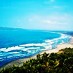 Banten, : terlihat pantai pangandaran dari atas bukit lembah putri